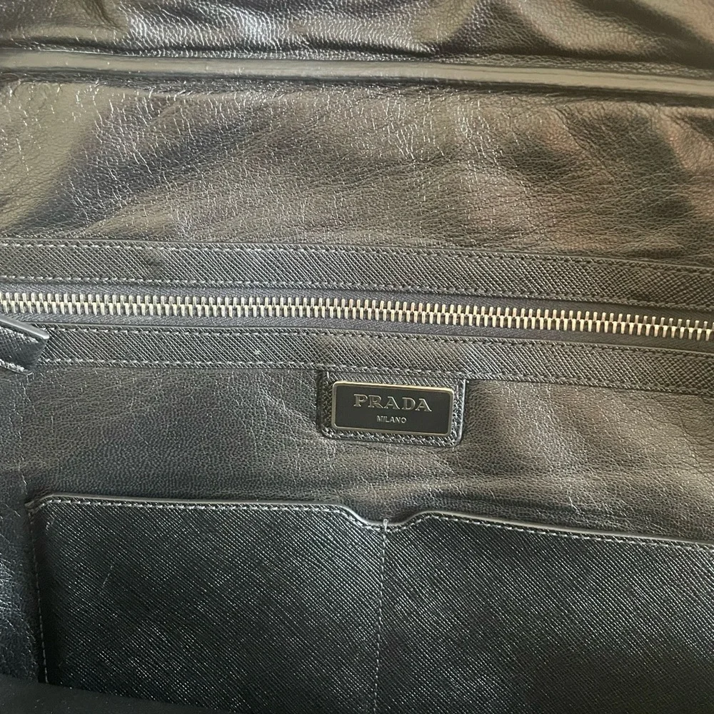 Prada Saffiano Travel Leather Duffle/Brief Bag With Lock